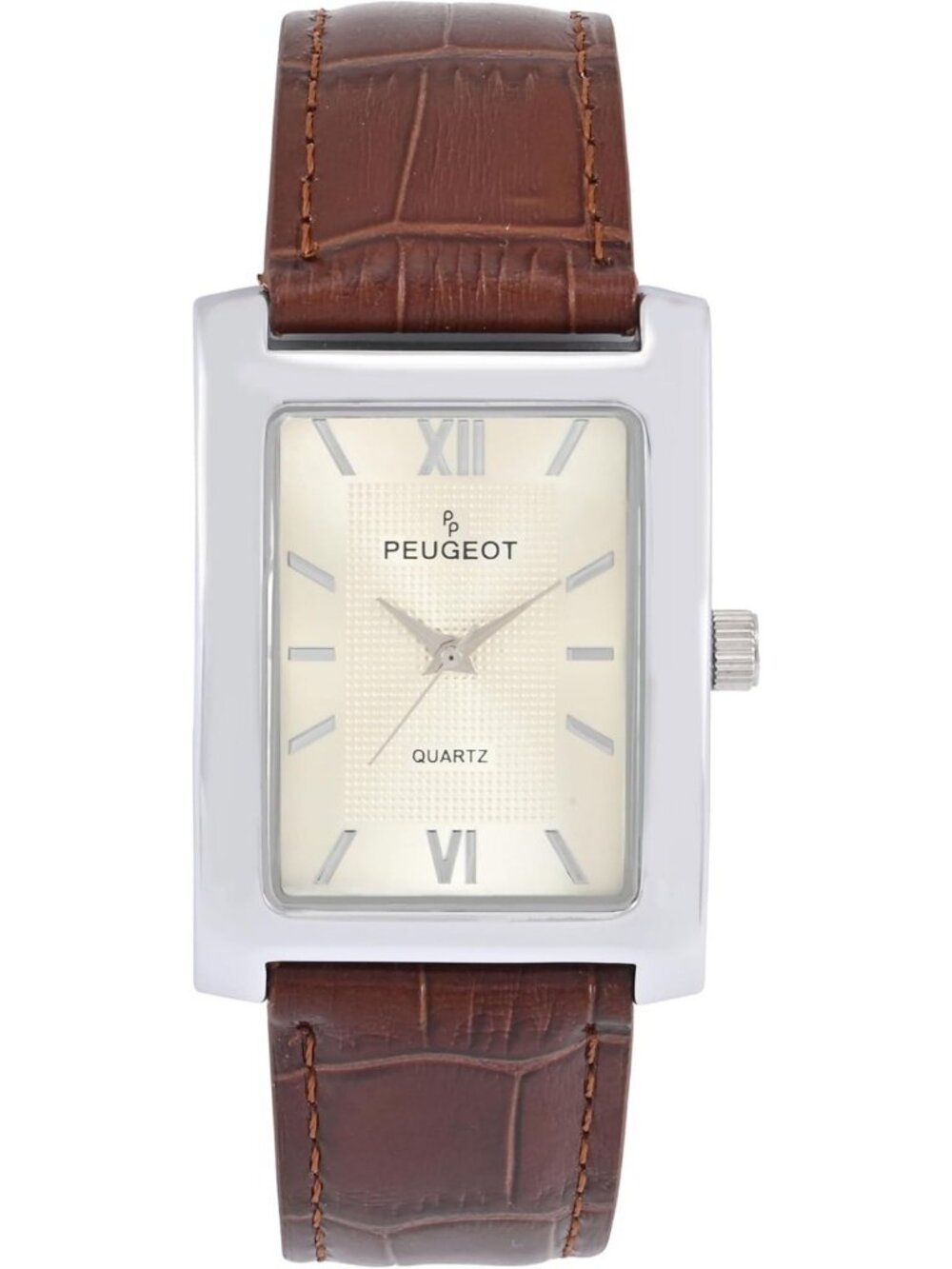 Stylish Men's Rectangular Dress Watch with Roman Numerals & Leather Strap